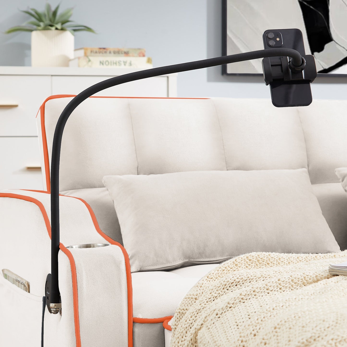 Versatile foldable Velvet sofa bed with Adjustable Back USB Port Phone Stand