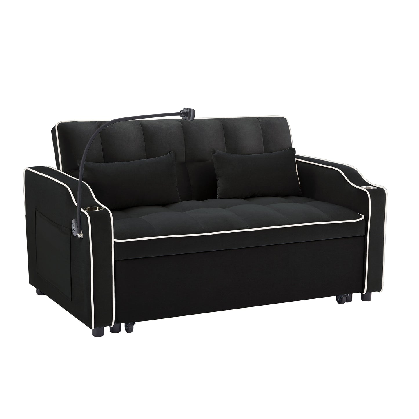 Versatile foldable Velvet sofa bed with Adjustable Back USB Port Phone Stand
