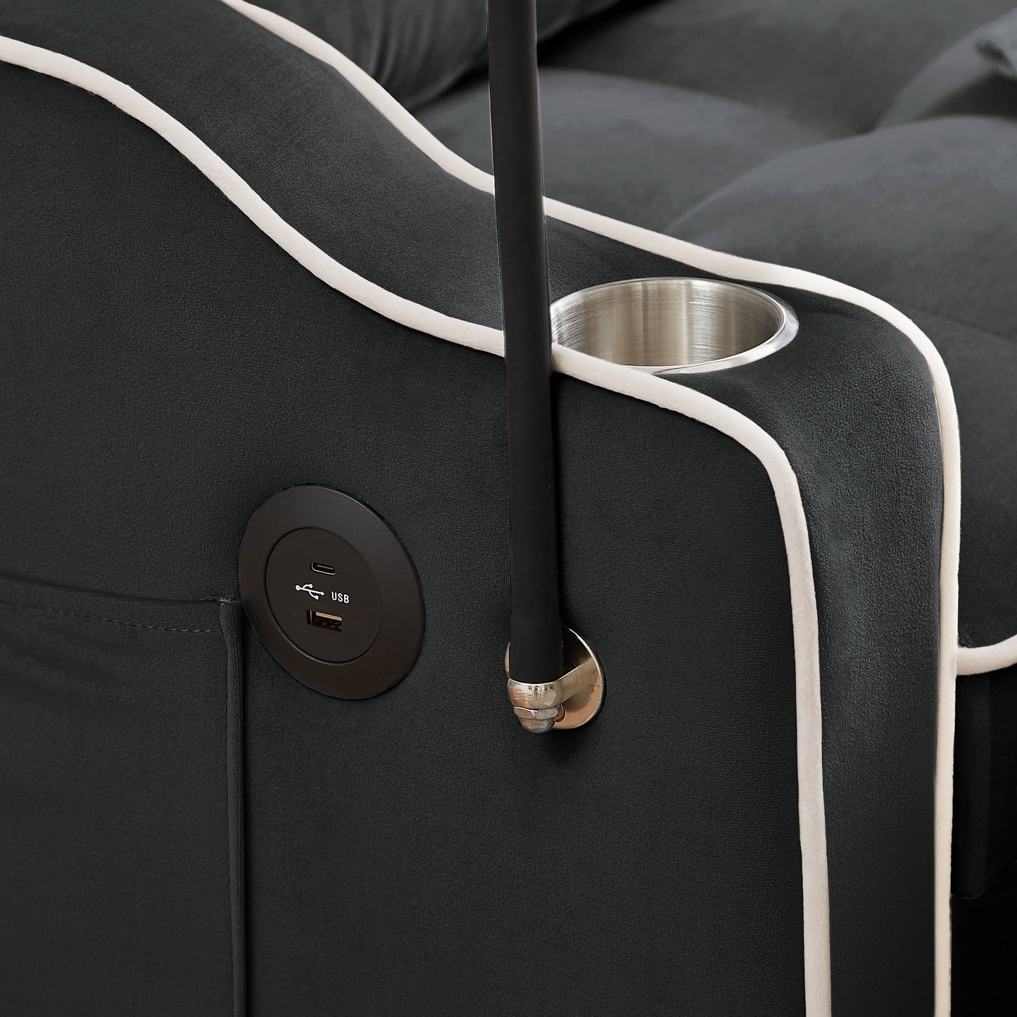 Versatile foldable Velvet sofa bed with Adjustable Back USB Port Phone Stand