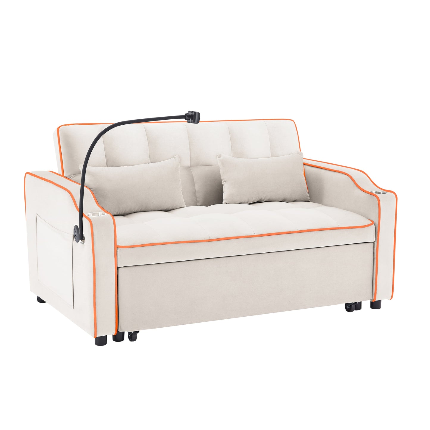 Versatile foldable Velvet sofa bed with Adjustable Back USB Port Phone Stand