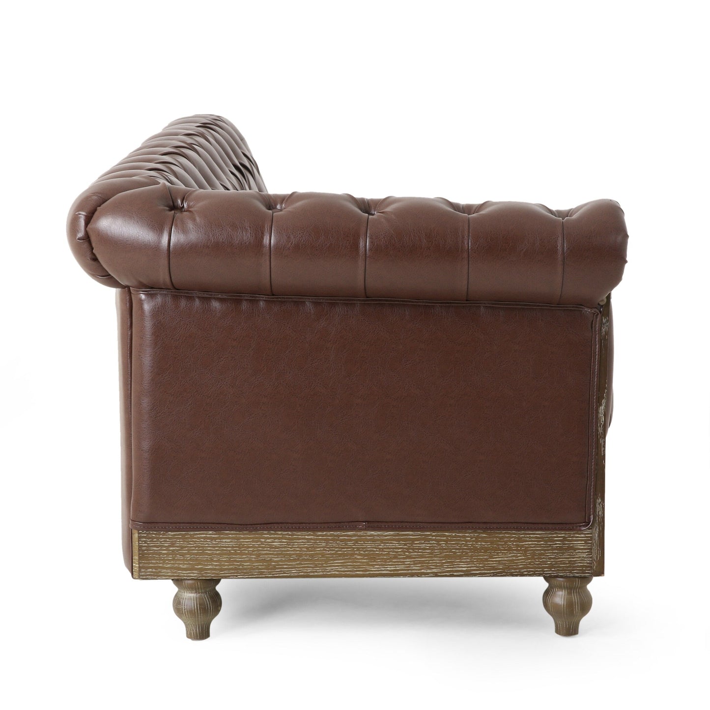 Vintage 6-Seater PU Leather Sectional Sofa with Tufted Back, Nailhead Trim and Wood Legs for Living Room