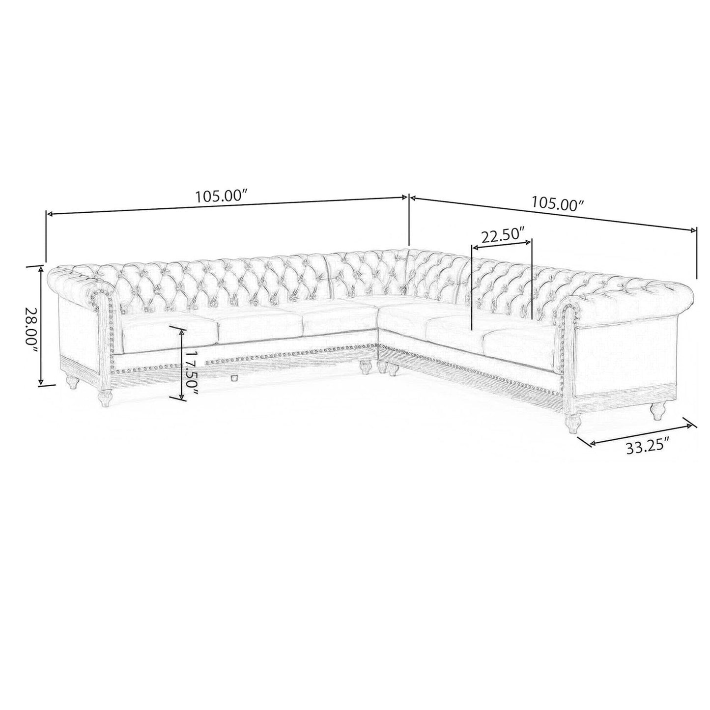 Vintage 6-Seater PU Leather Sectional Sofa with Tufted Back, Nailhead Trim and Wood Legs for Living Room