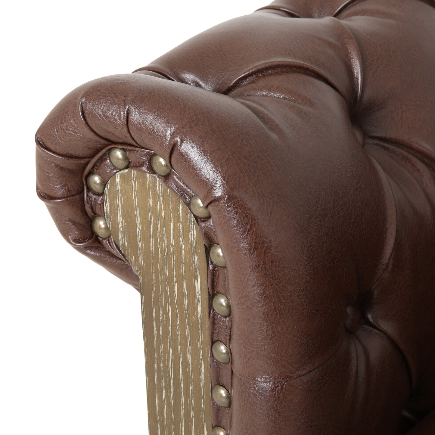 Vintage 6-Seater PU Leather Sectional Sofa with Tufted Back, Nailhead Trim and Wood Legs for Living Room