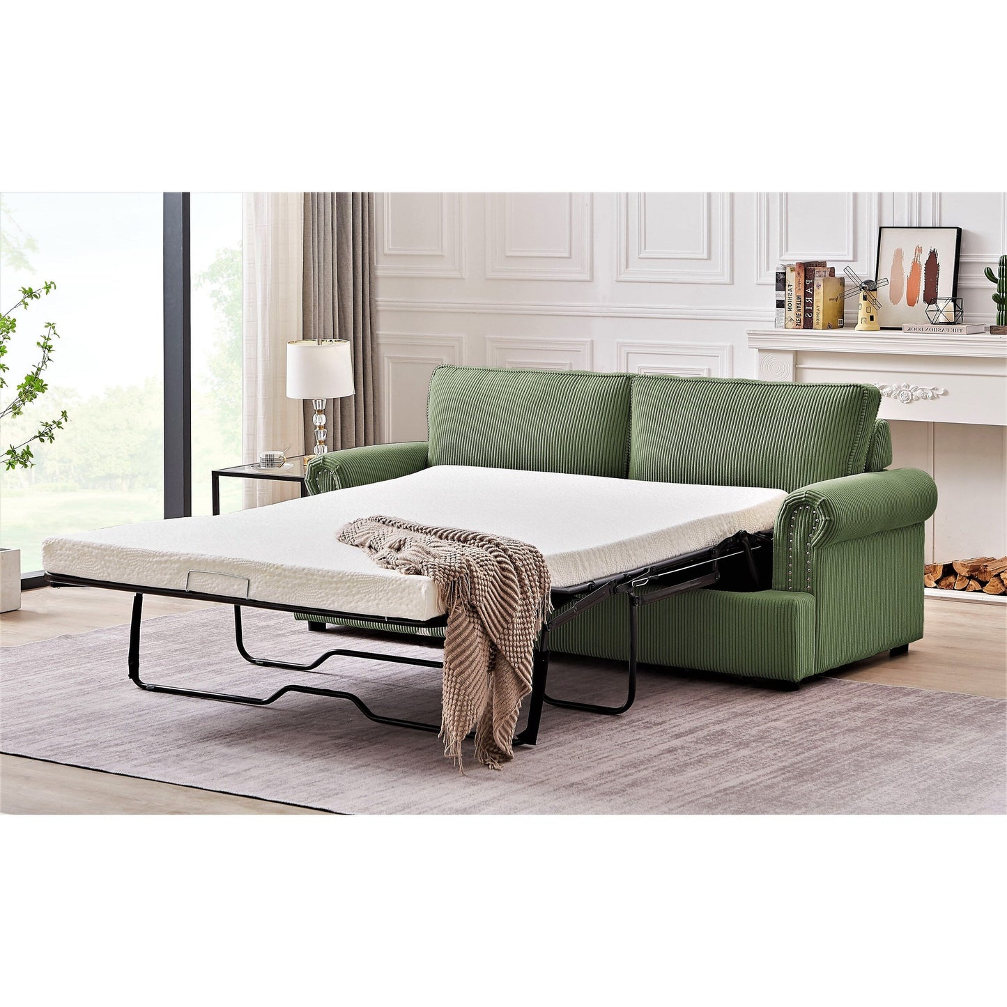 Viviana 76 inch Polyester Round Arm Sleeper Sofa
