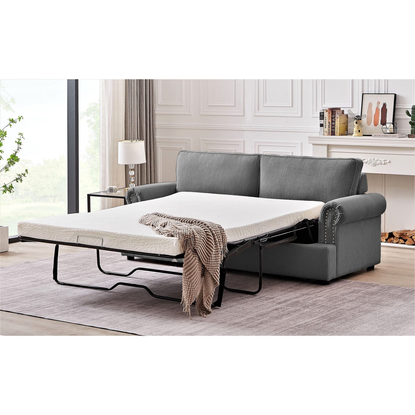 Viviana 76 inch Polyester Round Arm Sleeper Sofa