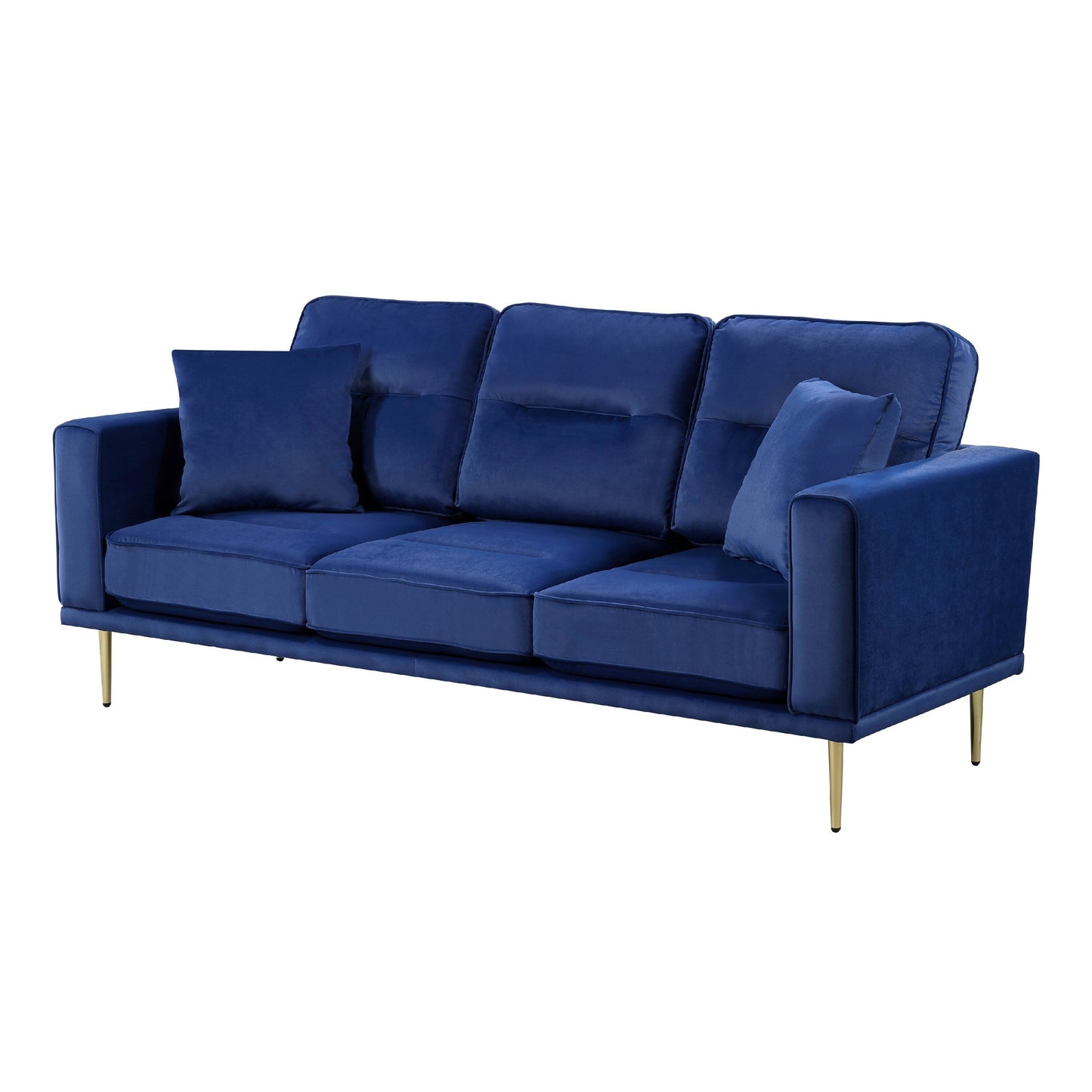 Voxo Sofa with 2 Accent Pillows, Blue Velvet Padded Seat, 82 Inch