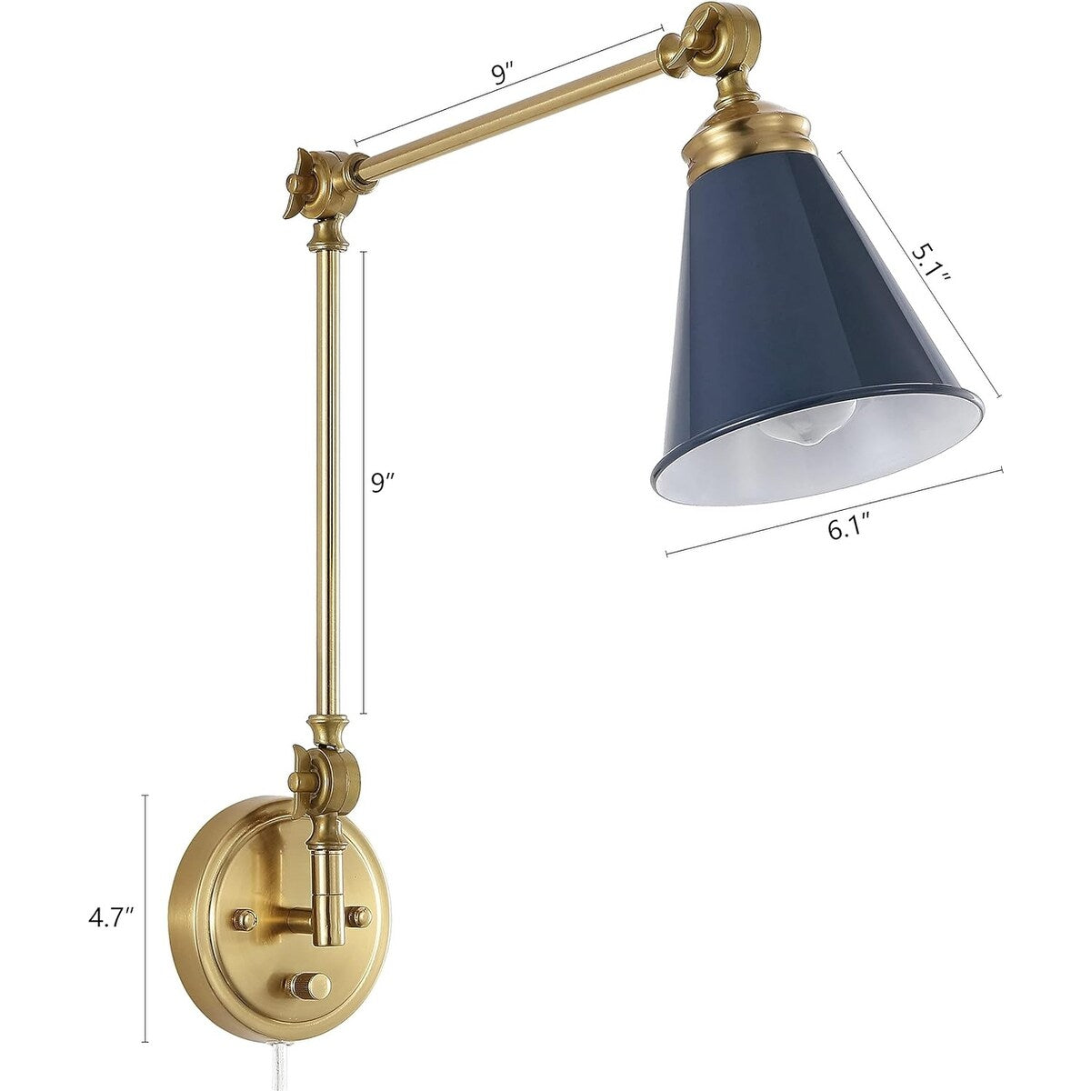 WINGBO Industrielle Wandleuchte mit Schwenkarm und Metallschirm, 2er-Pack...