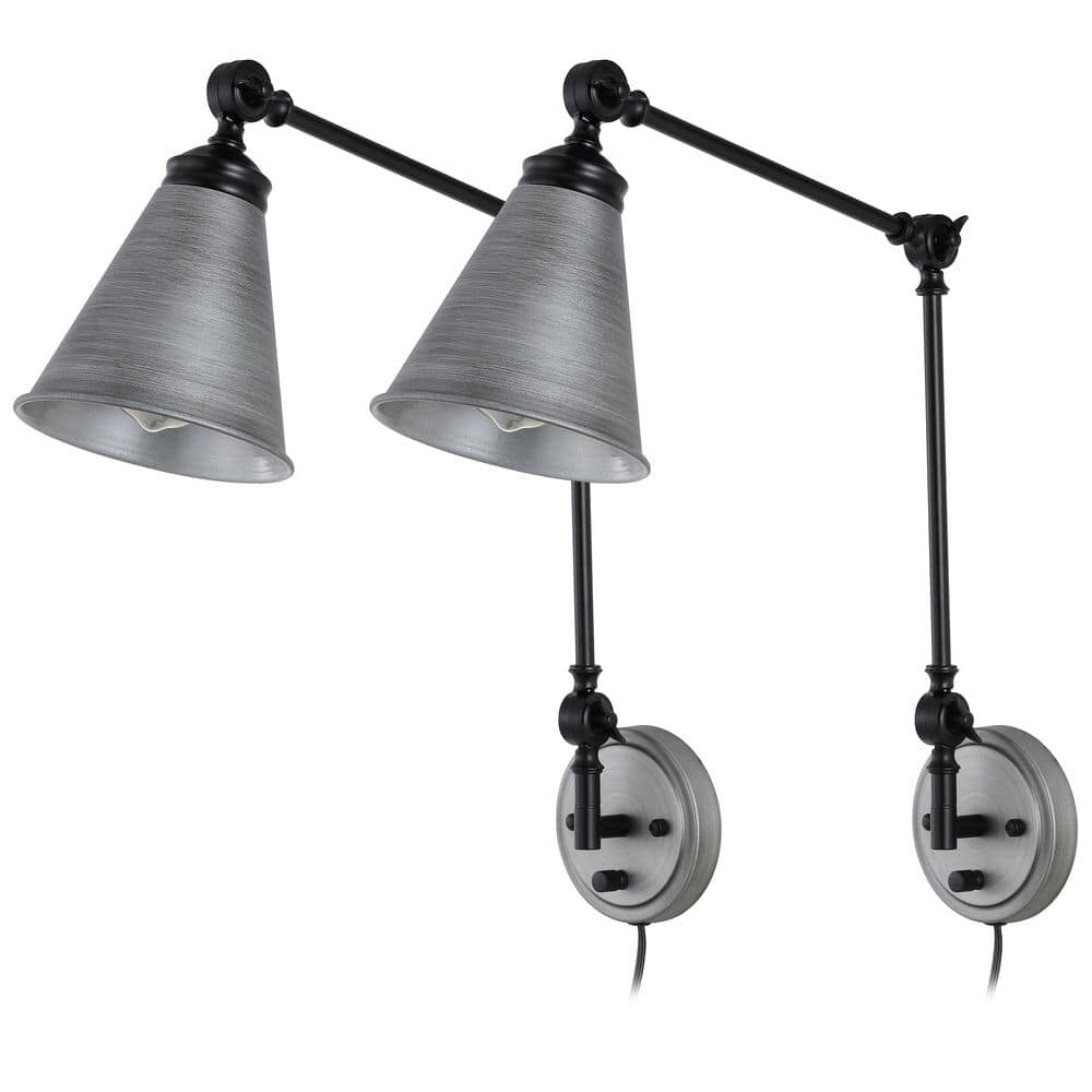 WINGBO Industrielle Wandleuchte mit Schwenkarm und Metallschirm, 2er-Pack...