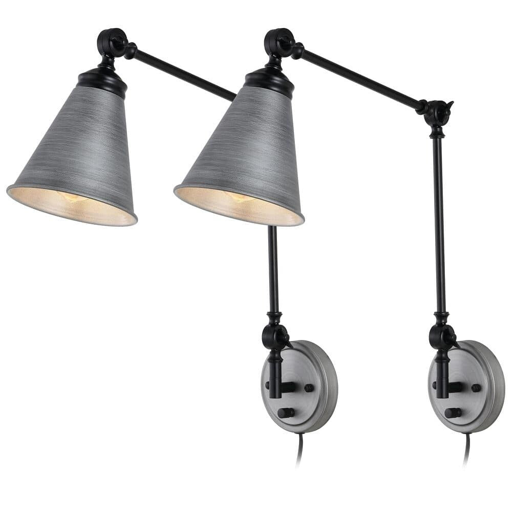 WINGBO Industrielle Wandleuchte mit Schwenkarm und Metallschirm, 2er-Pack...