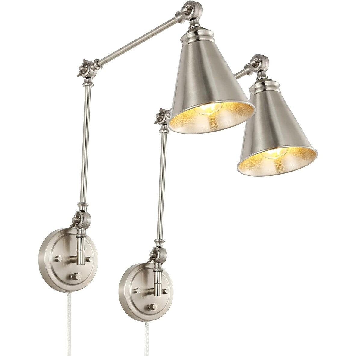 WINGBO Industrielle Wandleuchte mit Schwenkarm und Metallschirm, 2er-Pack...