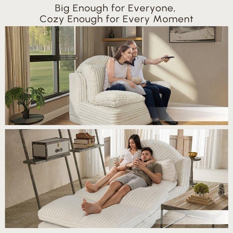 WOWMAX Chaise Lounge Chair Indoor, 78 Inch Oversized Sleeper Chair, Comfy Couch- Upholstered Sofa for Living Room, Beige