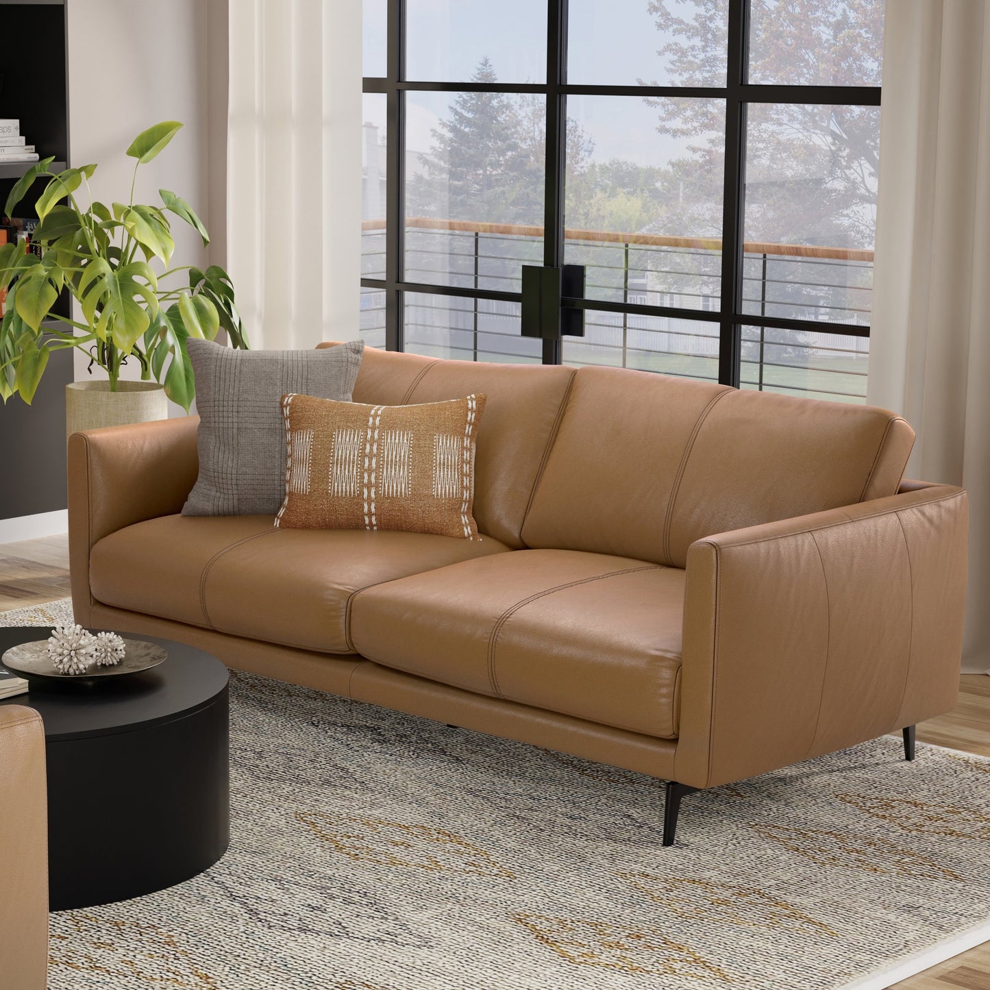 WYNDENHALL Danbury Modern Mid-Century 81 Wide Sofa in Genuine Leather