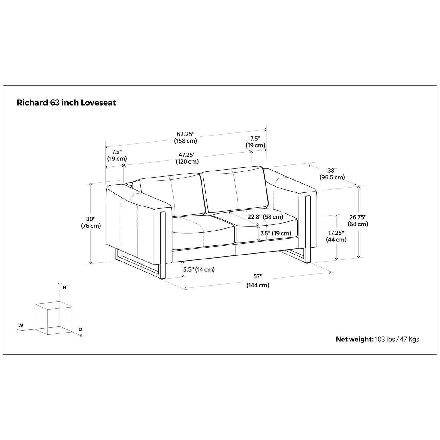 WYNDENHALL Hillcrest Modern, Contemporary 62 inch Wide Sofa in Genuine Leather