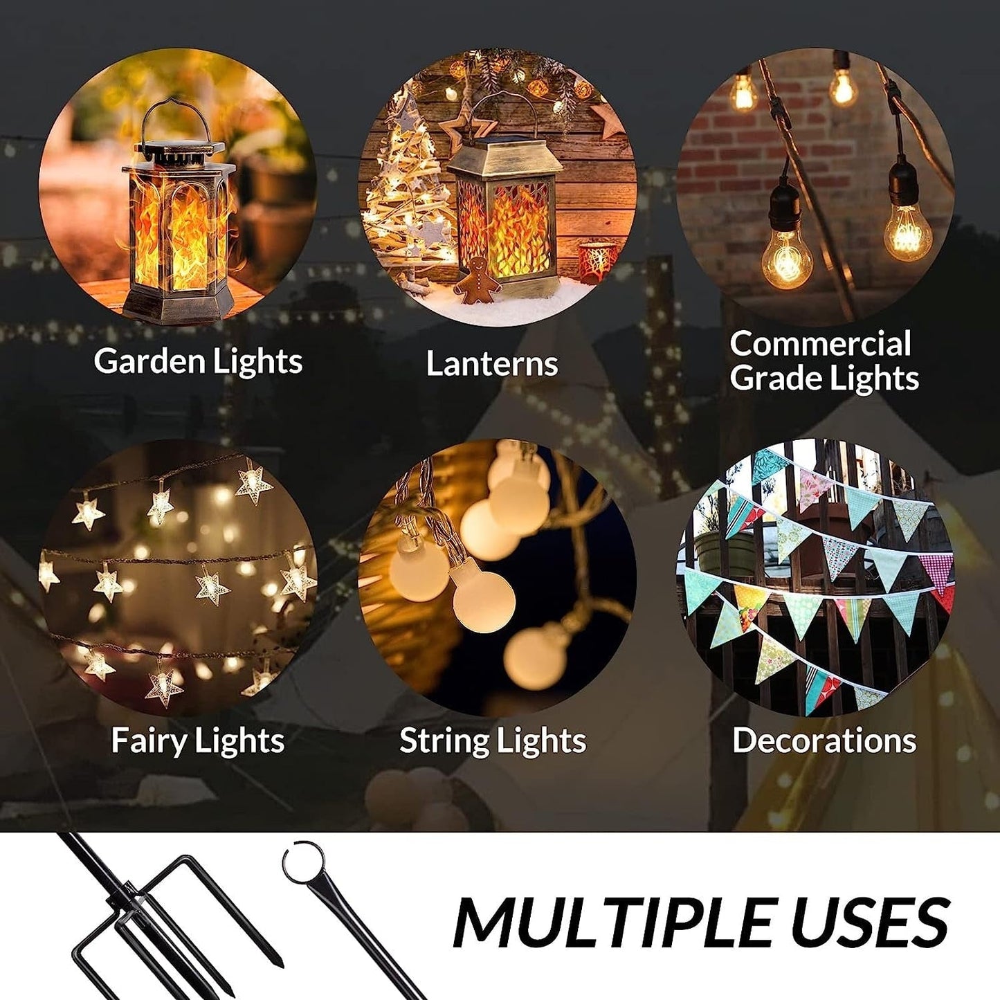 WaLensee 9,4 FT Lichterkettenmasten mit Haken zum Aufhängen von Lichterketten für Gartenpartys, Terrassen, Weihnachten, Hochzeiten