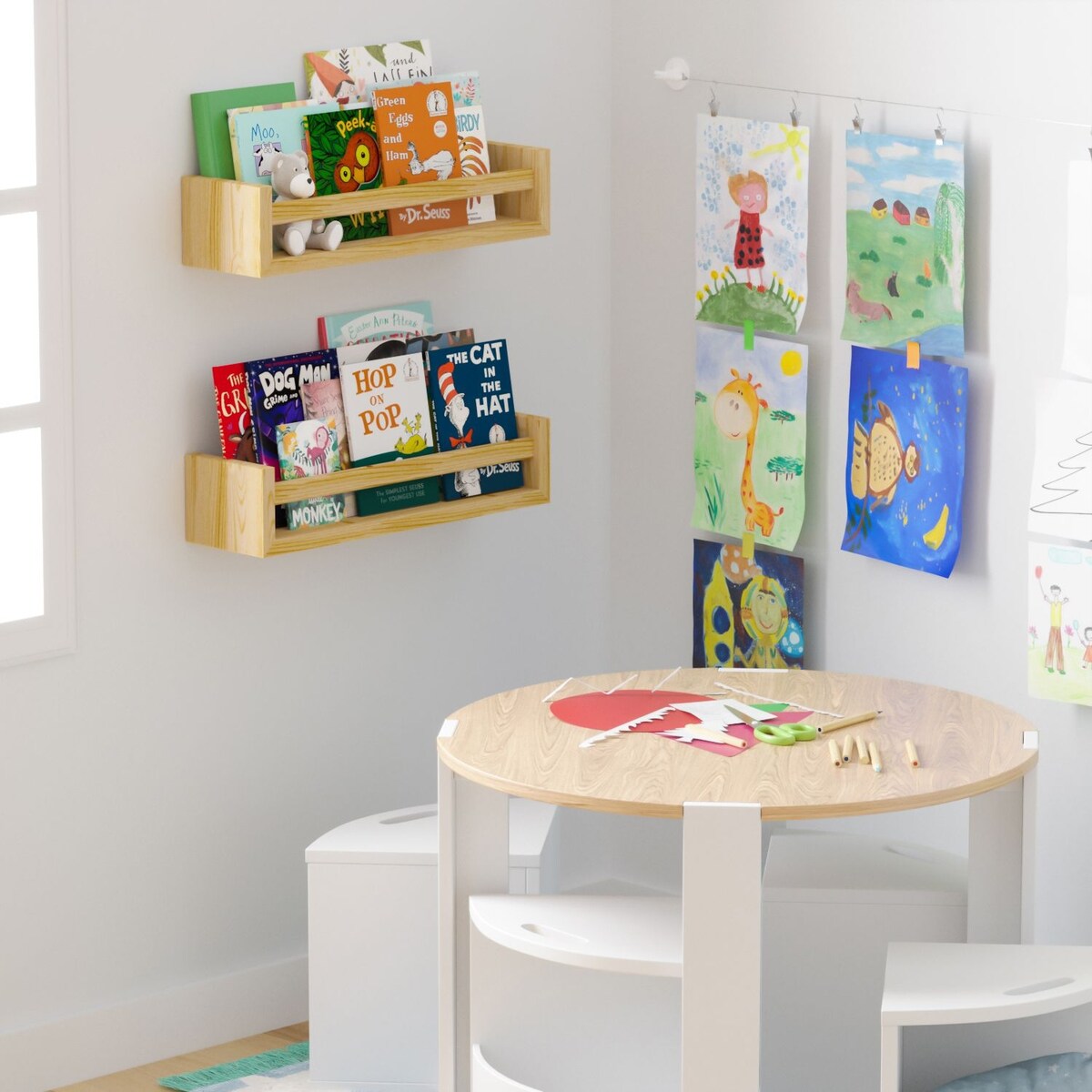 Wallniture Elba Wandregale für Kinder, Aufbewahrung für Spielzeug, Bücherregal aus Holz, 2er-Set – N/A