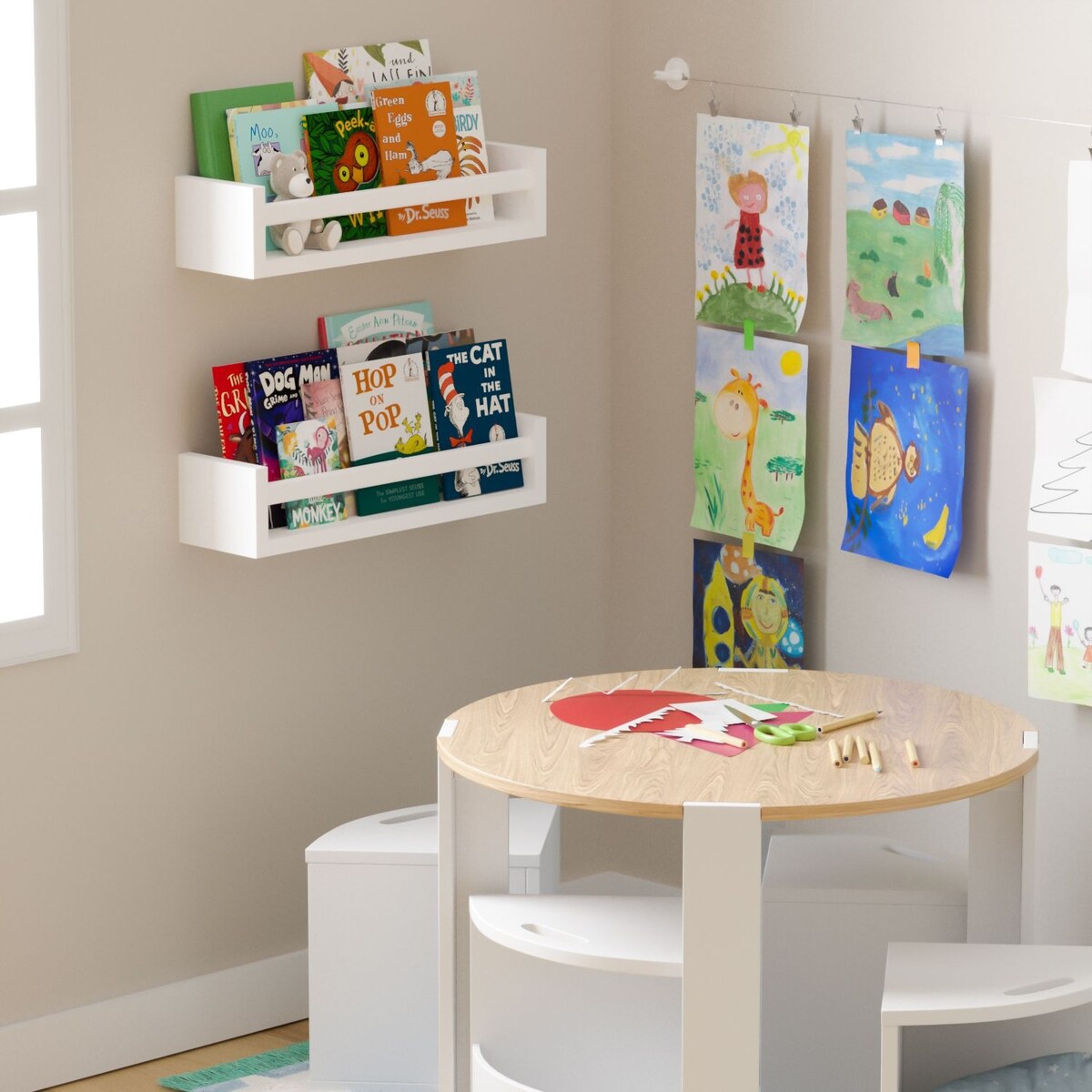 Wallniture Elba Wandregale für Kinder, Aufbewahrung für Spielzeug, Bücherregal aus Holz, 2er-Set – N/A
