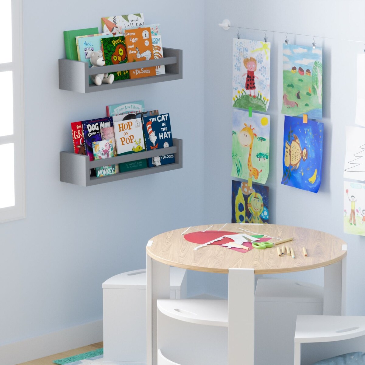 Wallniture Elba Wandregale für Kinder, Aufbewahrung für Spielzeug, Bücherregal aus Holz, 2er-Set – N/A