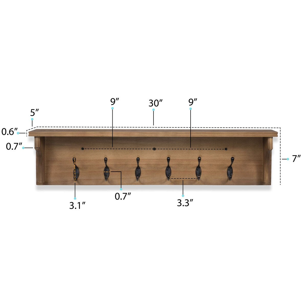 Wallniture Mante Schlüsselhalter für die Wand, dekorativer Briefhalter mit Ablage, große Kleiderhaken, Wandschlüsselhalter aus Holz
