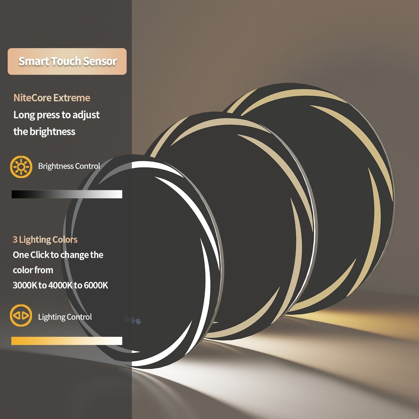 Wasserdichter LED-Touch-Licht-Badezimmerspiegel Anti-Beschlag-Waschtisch dimmbar