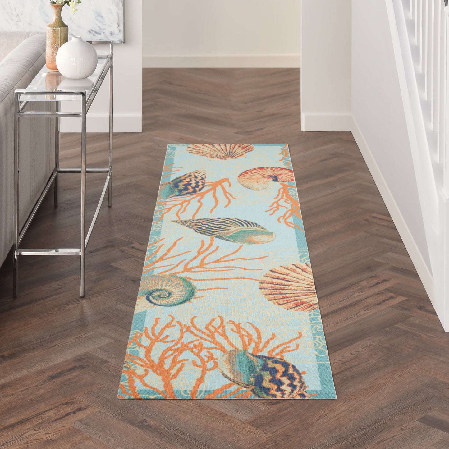 Waverly Sun & Shade Shore Thing Teppich für drinnen und draußen, tropische Muscheln, Blumenmuster