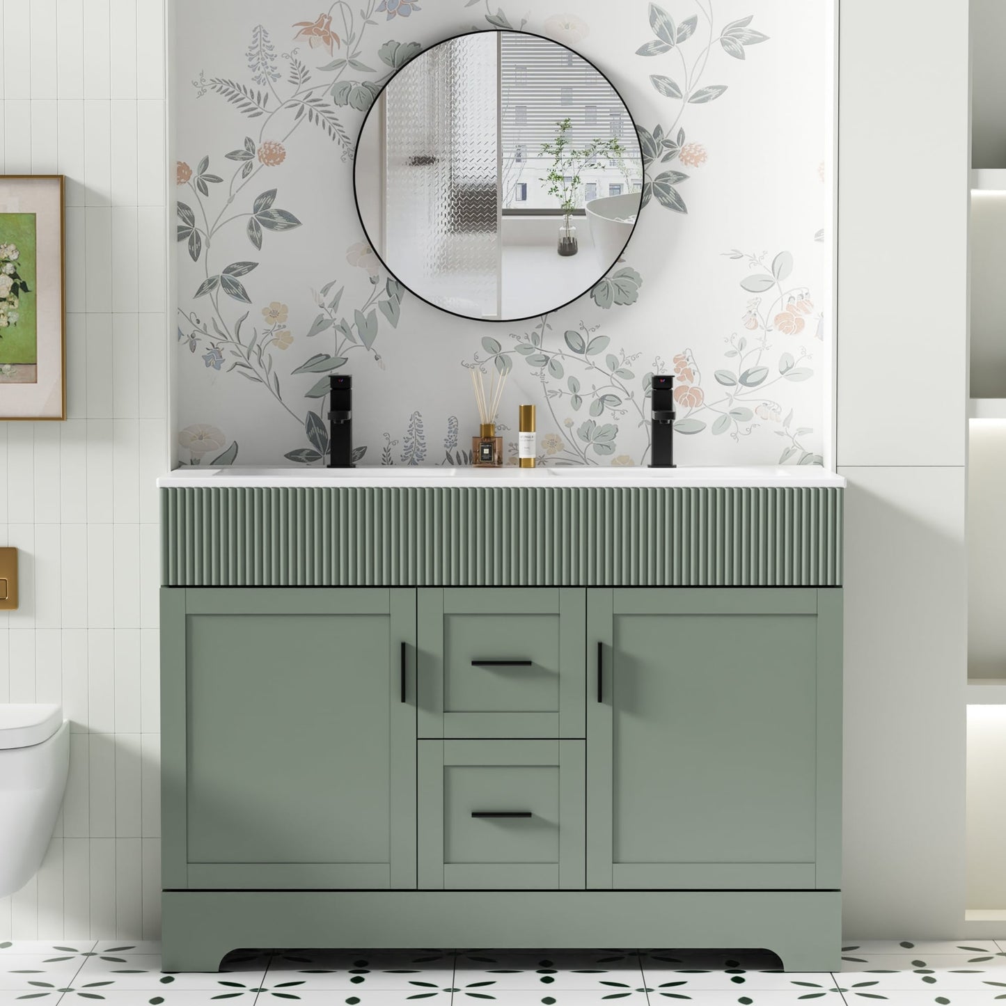 Wavy Line 30/36/48 Badezimmer-Waschtisch-Set mit Waschbecken und Wasserhahn