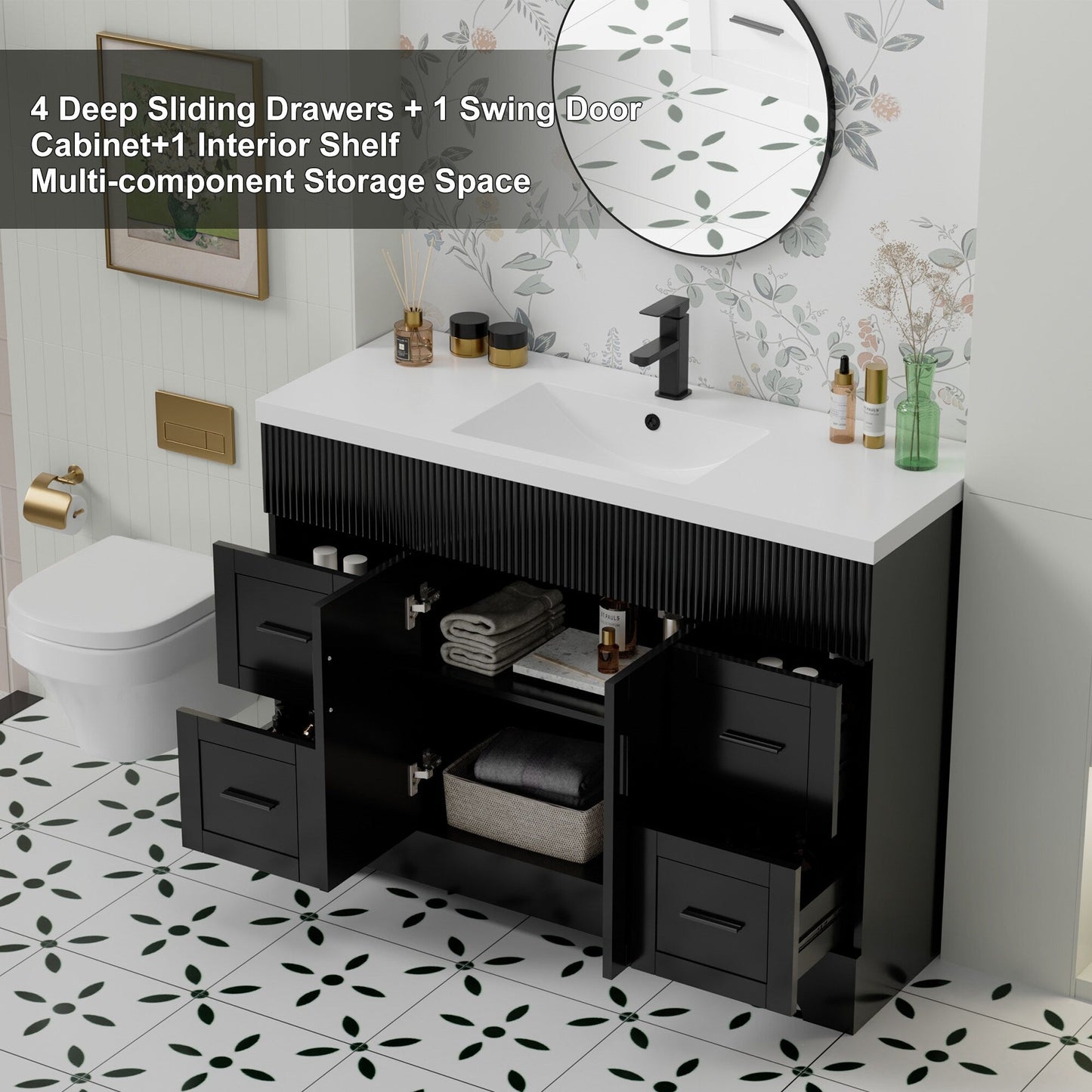 Wavy Line 30/36/48 Badezimmer-Waschtisch-Set mit Waschbecken und Wasserhahn