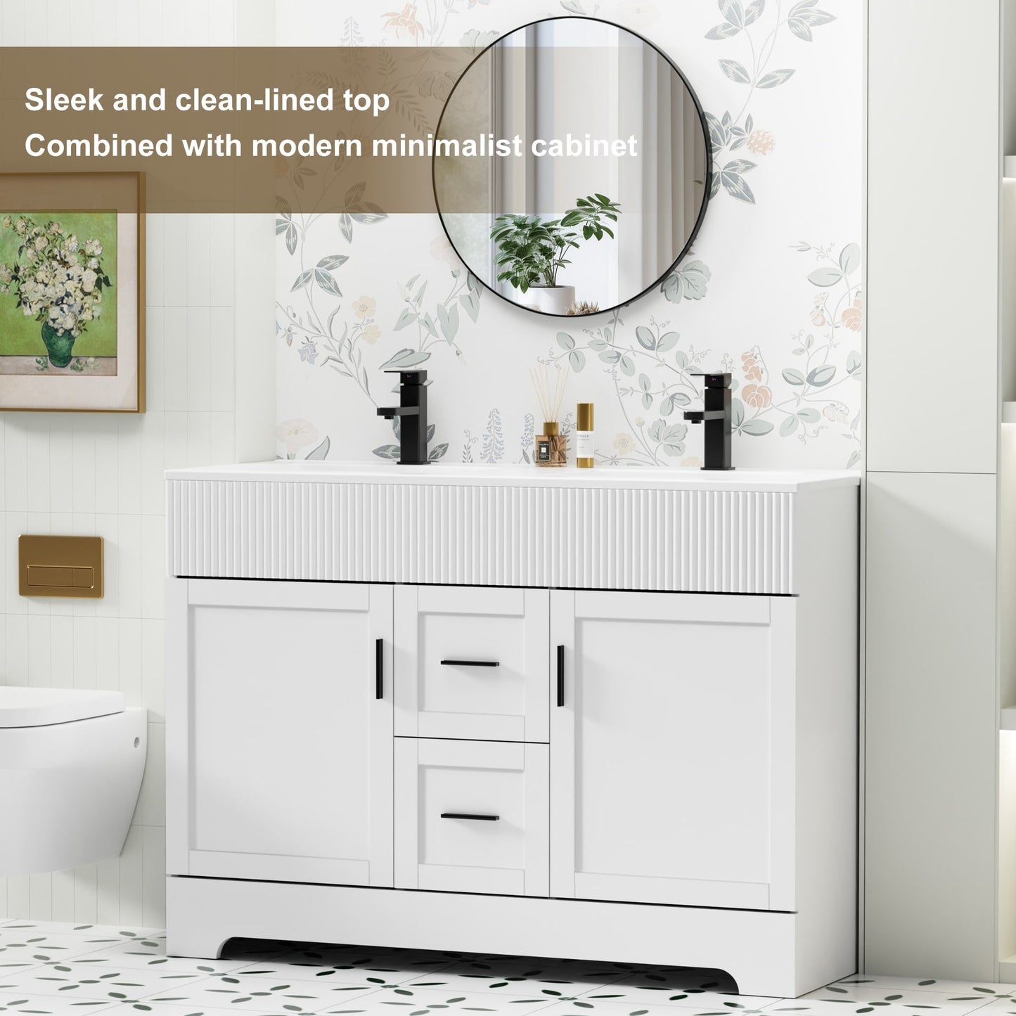 Wavy Line 30/36/48 Badezimmer-Waschtisch-Set mit Waschbecken und Wasserhahn