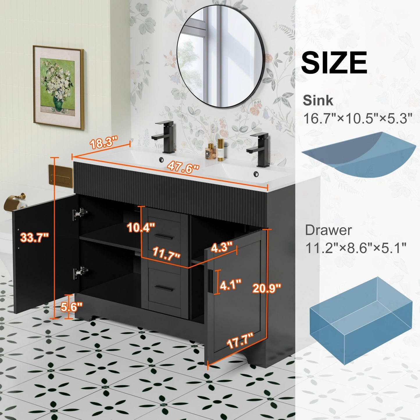 Wavy Line 30/36/48 Badezimmer-Waschtisch-Set mit Waschbecken und Wasserhahn