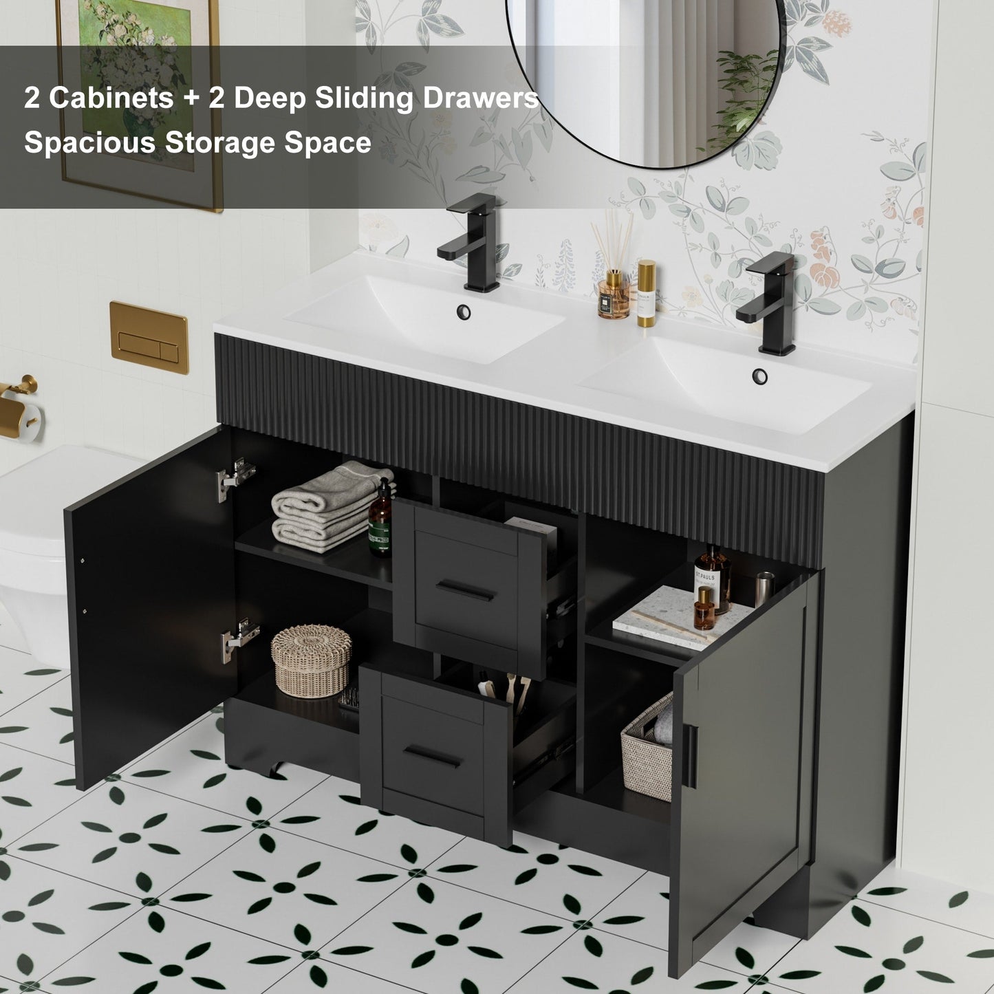 Wavy Line 30/36/48 Badezimmer-Waschtisch-Set mit Waschbecken und Wasserhahn