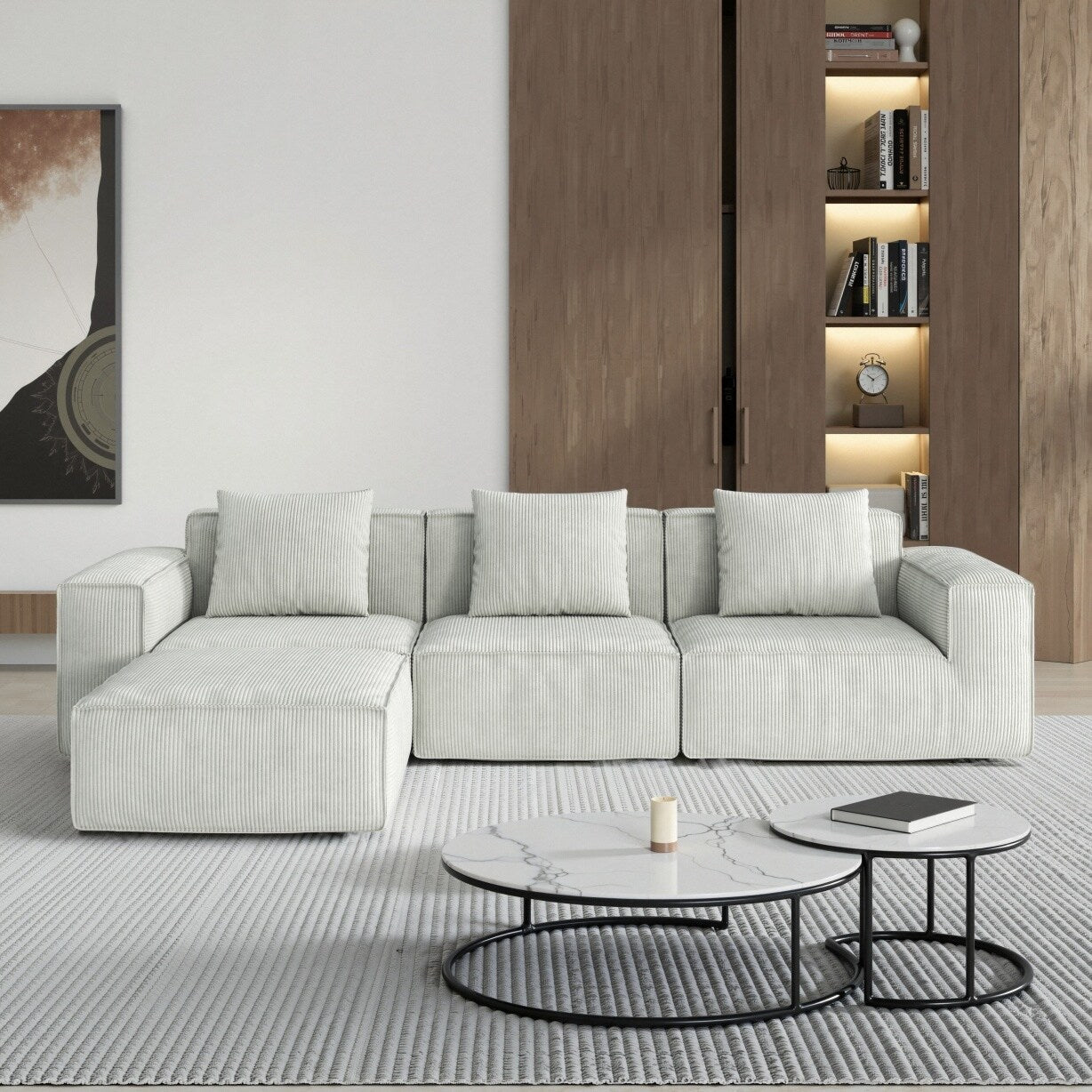 White 118 Inch 3 Seater Modular Sofa Bed with Footrest