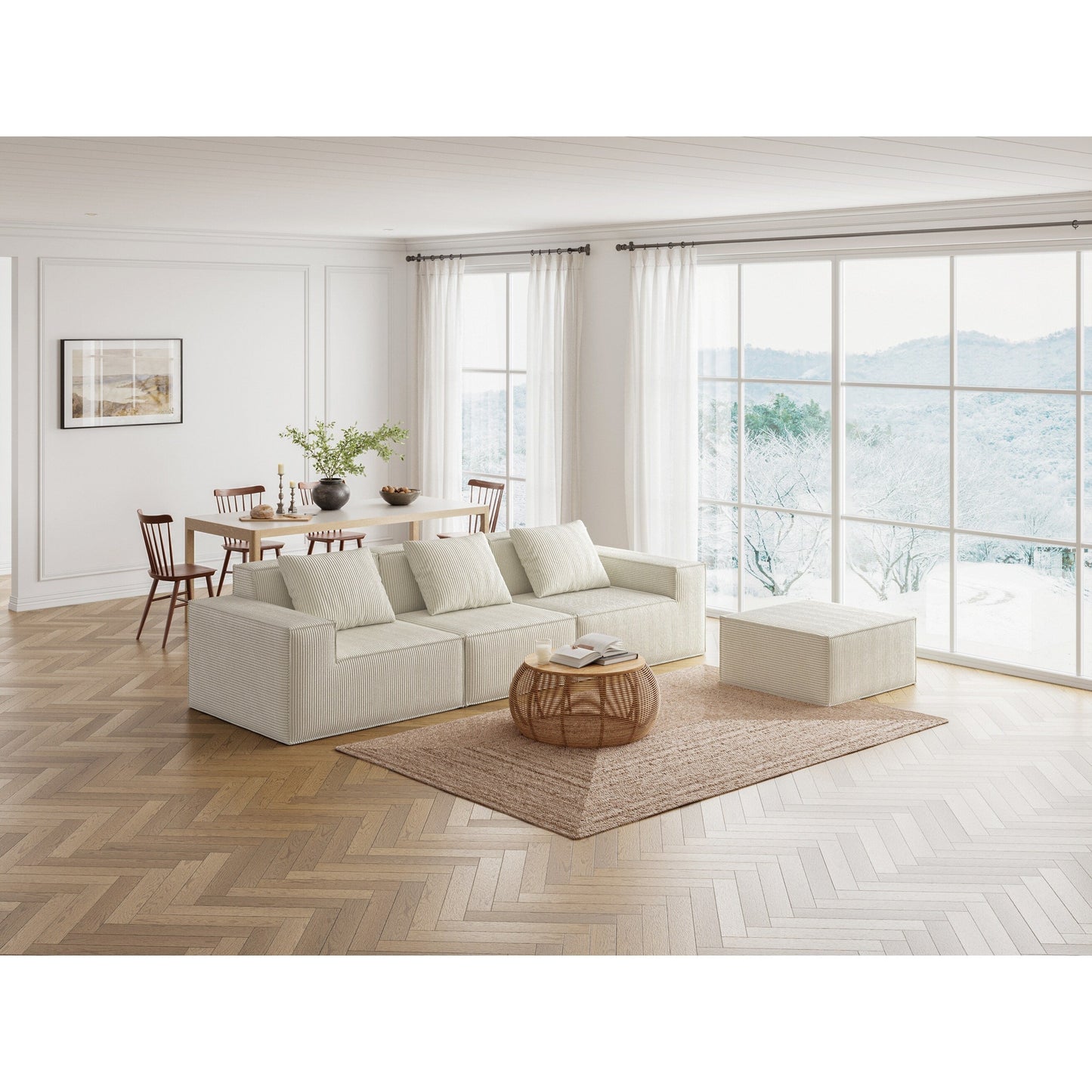 White 118 Inch 3 Seater Modular Sofa Bed with Footrest