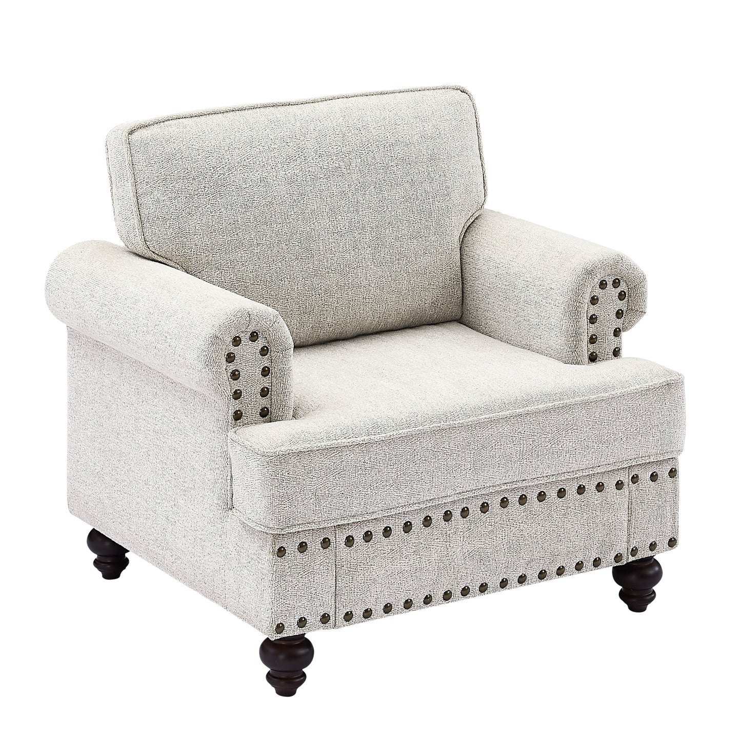 White 37'' Modern 1 Seater Upholstered Sofa with High Elastic Sponges and Nailhead Trim