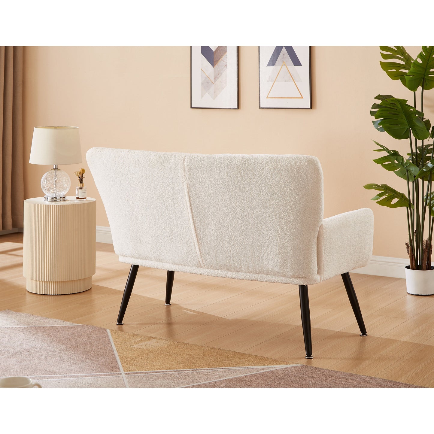 White 52 Teddy Loveseat Sofa with Quilting Backs and Hardwood Frame for Living Room.