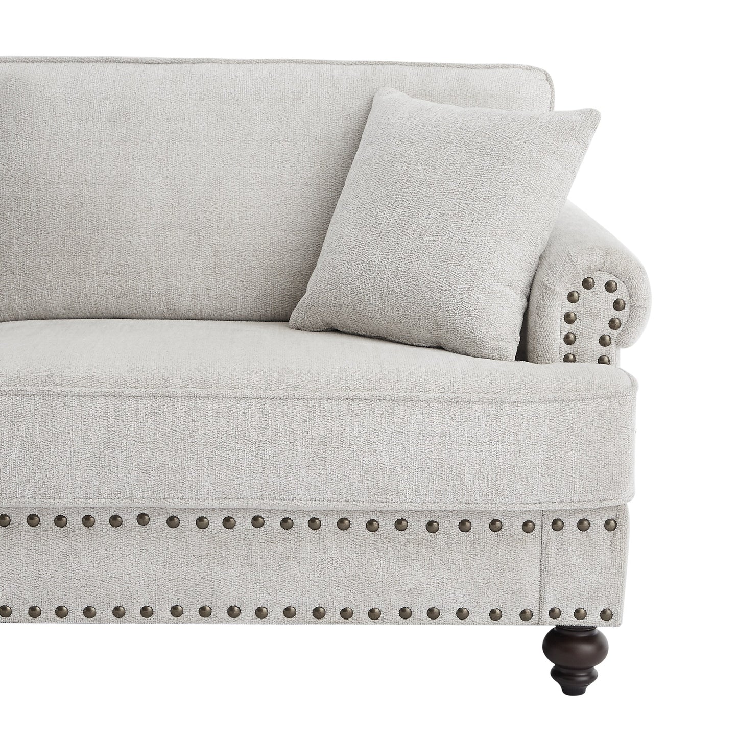 Modernes 2-Sitzer-Sofa, 155 cm, weiß, mit Nagelkopfbesatz, Kissen und hochdichten Polstern