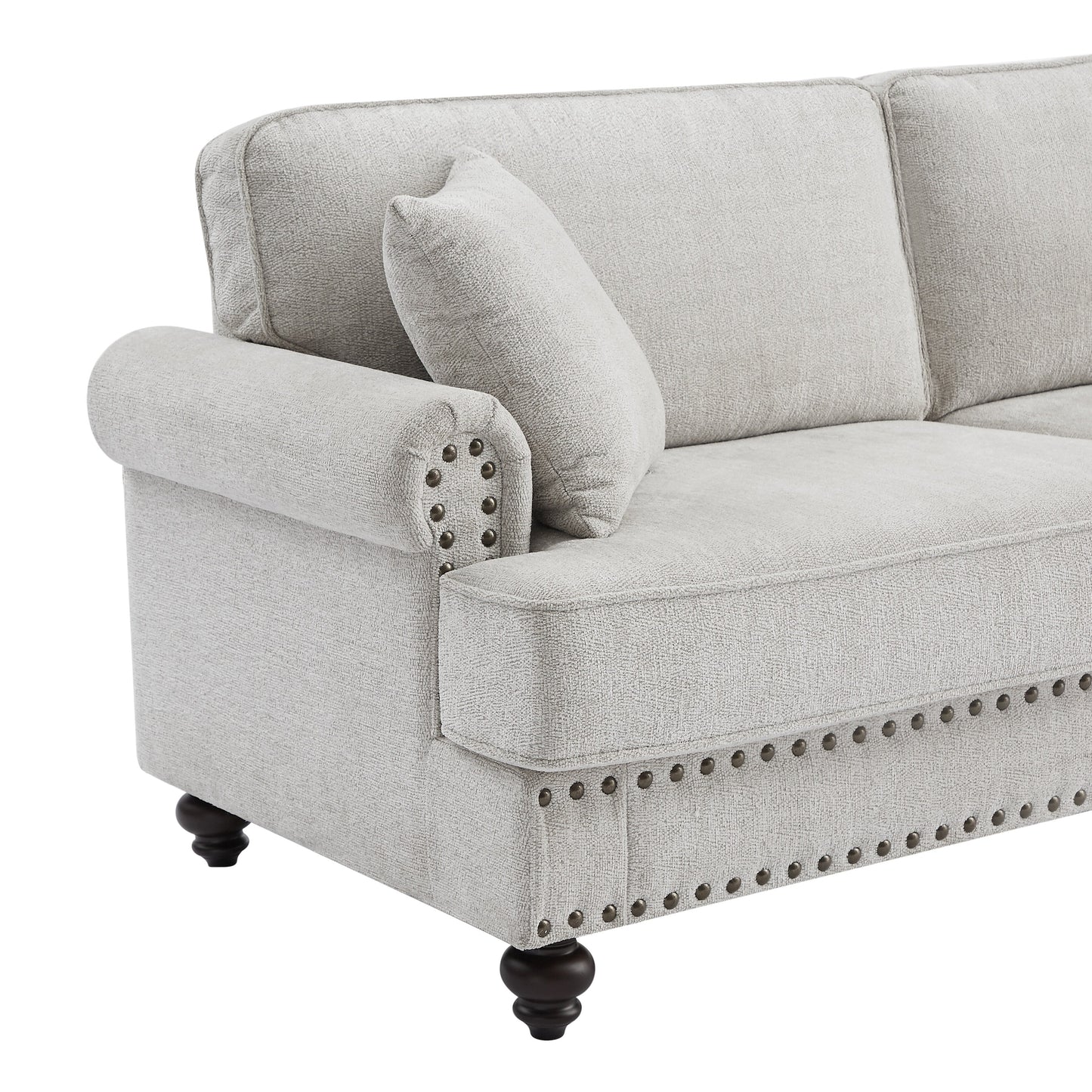 Modernes 2-Sitzer-Sofa, 155 cm, weiß, mit Nagelkopfbesatz, Kissen und hochdichten Polstern
