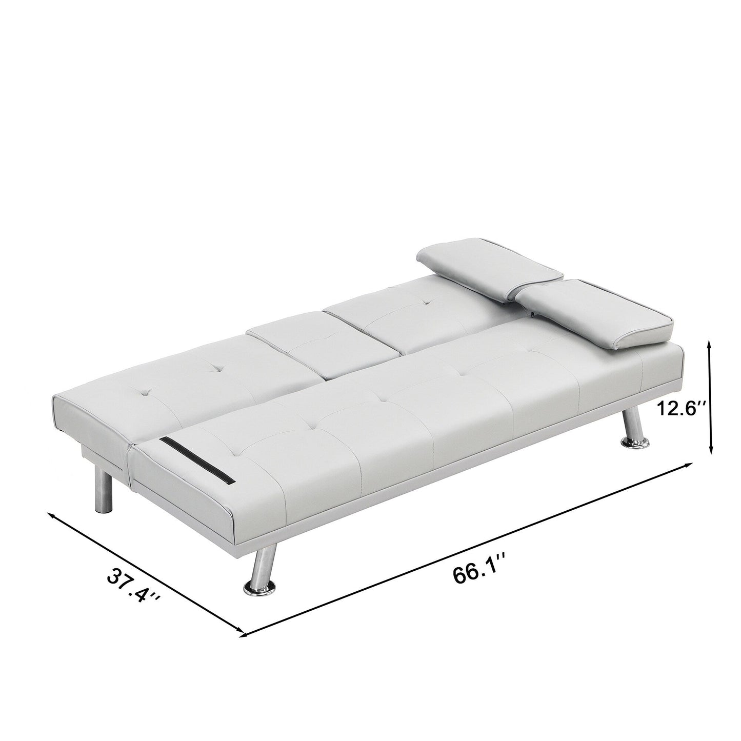 White 66.1 PVC Loveseat Sofa Bed with Wood Frame and Stainless Leg for Living Room