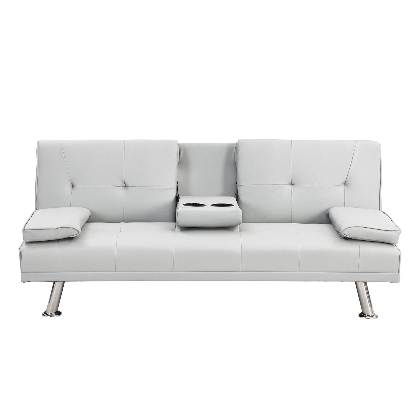 White 66.1 PVC Loveseat Sofa Bed with Wood Frame and Stainless Leg for Living Room