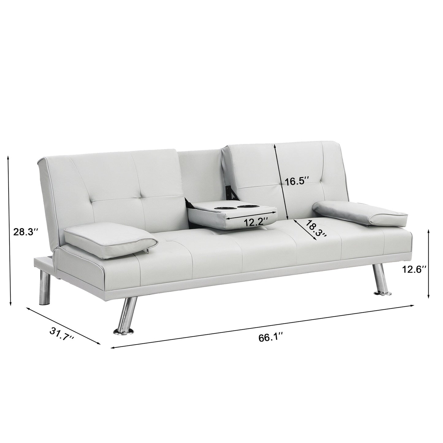 White 66.1 PVC Loveseat Sofa Bed with Wood Frame and Stainless Leg for Living Room