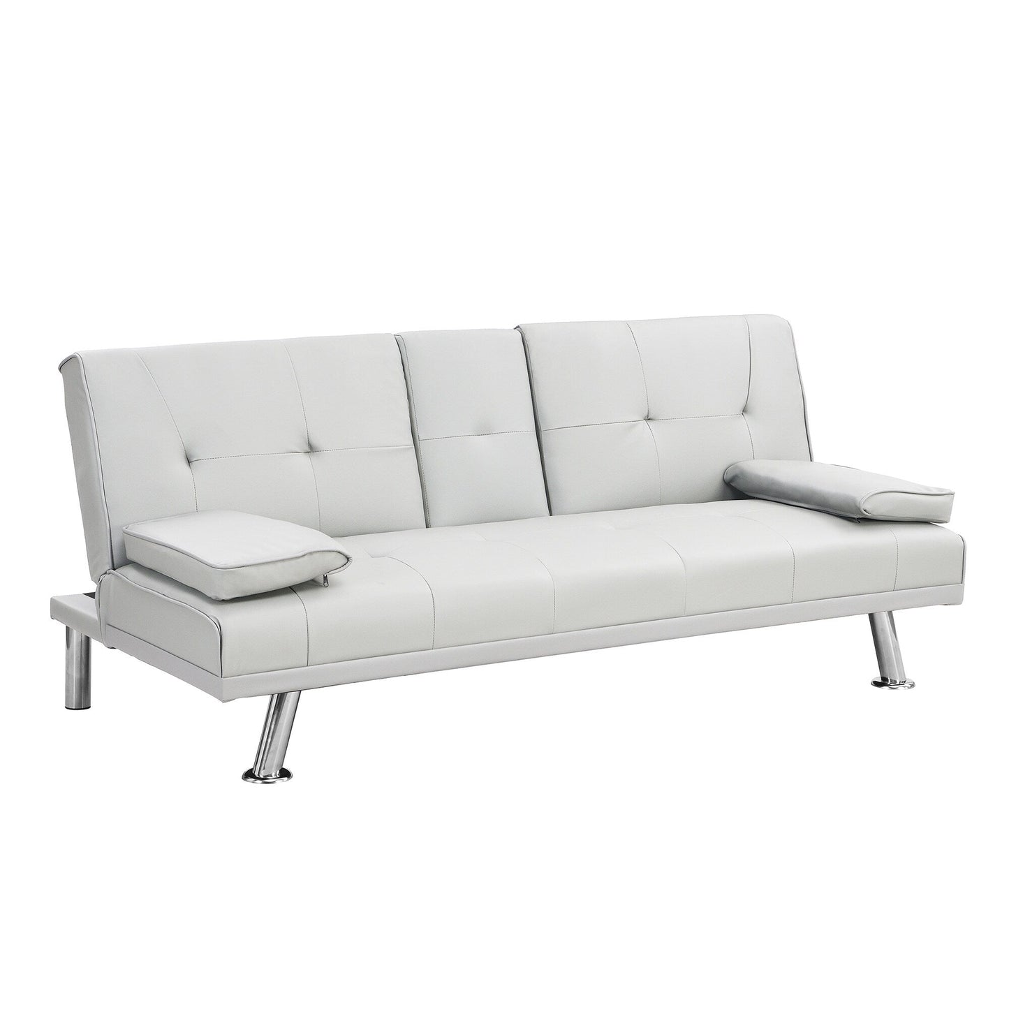 White 67 Faux Leather Loveseat Sofa Bed with 2 Cup Holder and Stainless Legs for Living Room