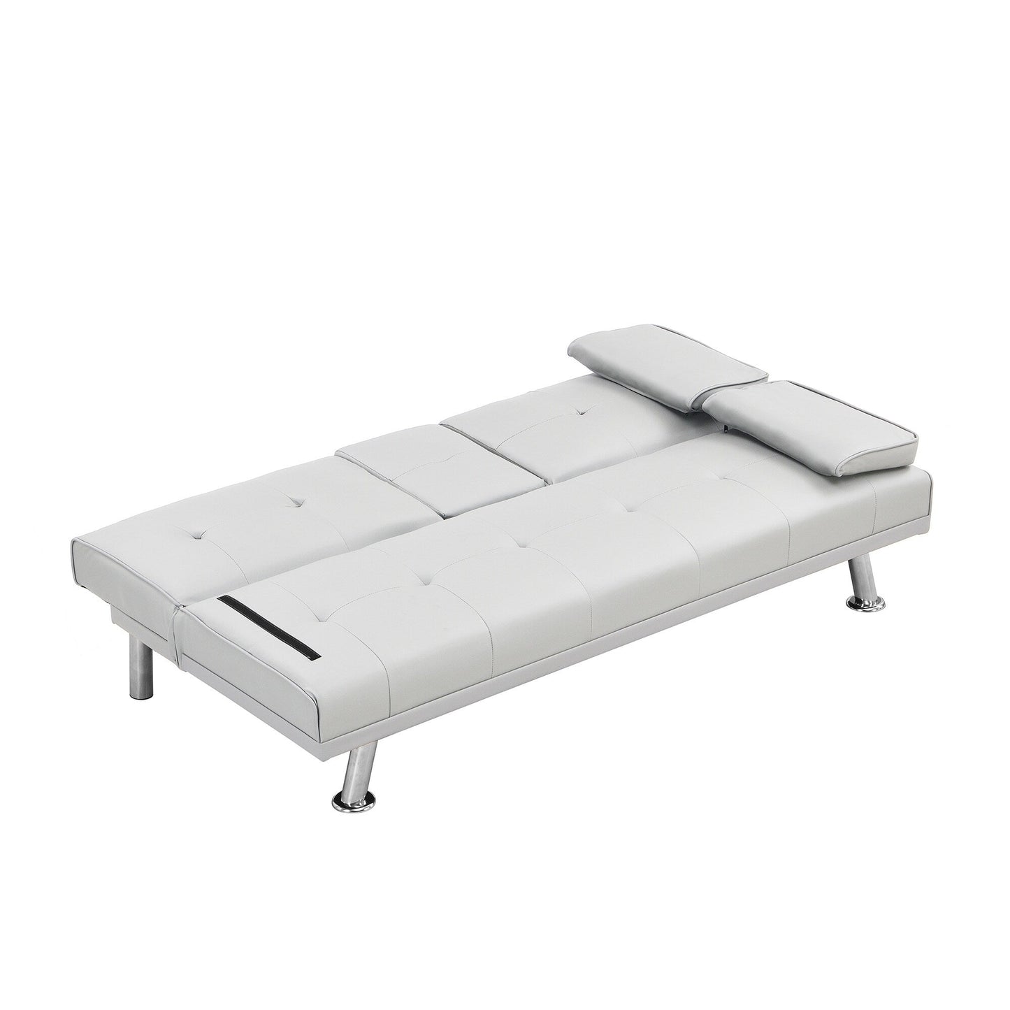 White 67 Faux Leather Loveseat Sofa Bed with 2 Cup Holder and Stainless Legs for Living Room