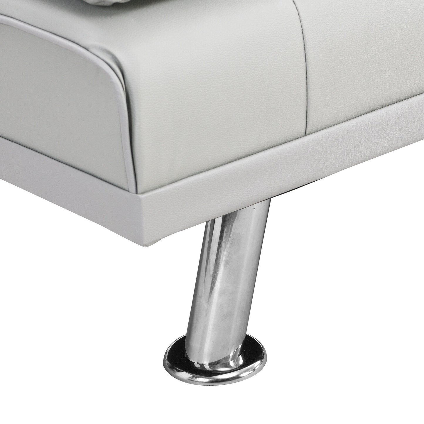 White 67 Faux Leather Loveseat Sofa Bed with 2 Cup Holder and Stainless Legs for Living Room