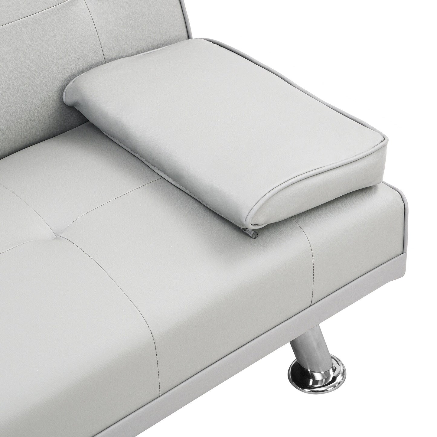 White 67 Faux Leather Loveseat Sofa Bed with 2 Cup Holder and Stainless Legs for Living Room