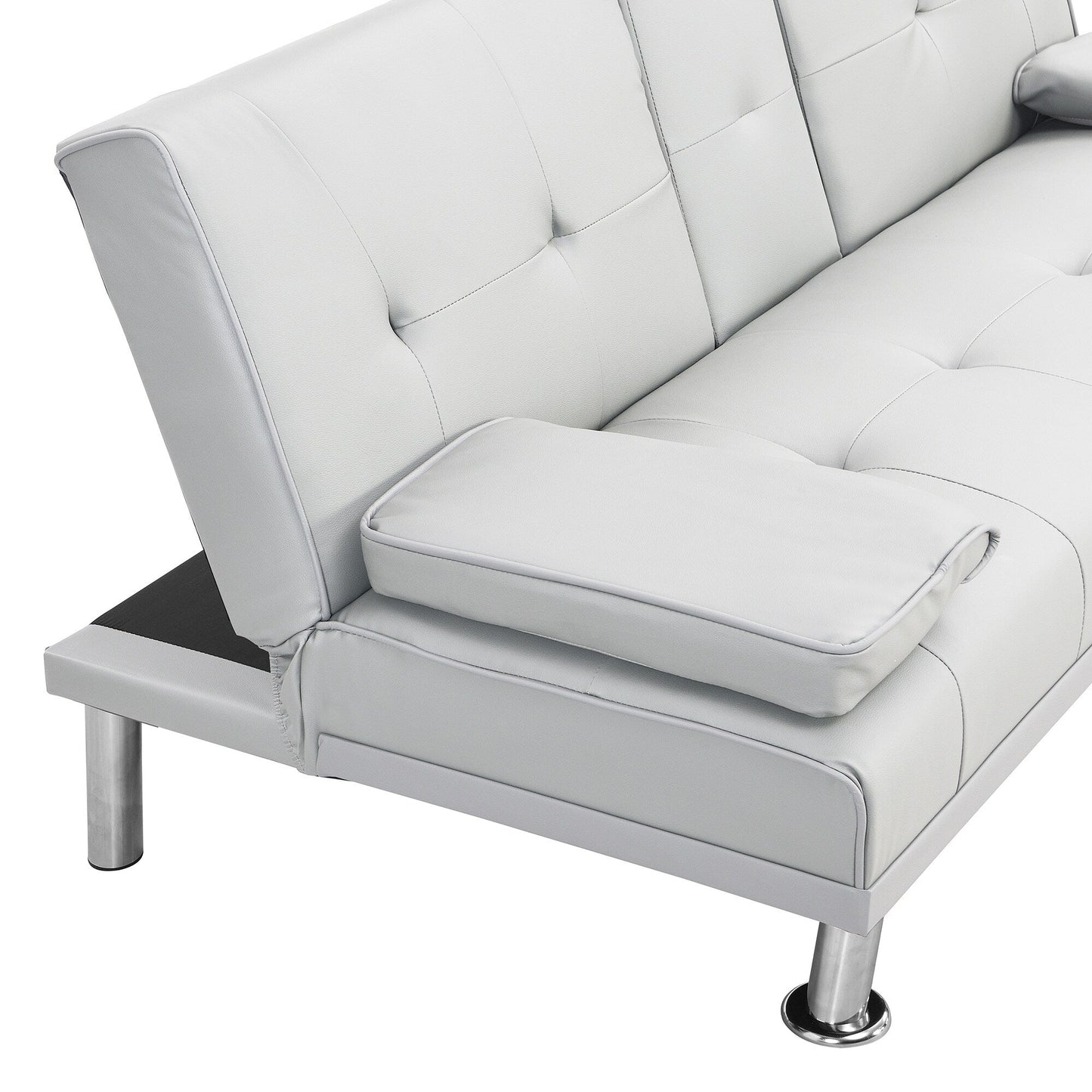 White 67 Faux Leather Loveseat Sofa Bed with 2 Cup Holder and Stainless Legs for Living Room