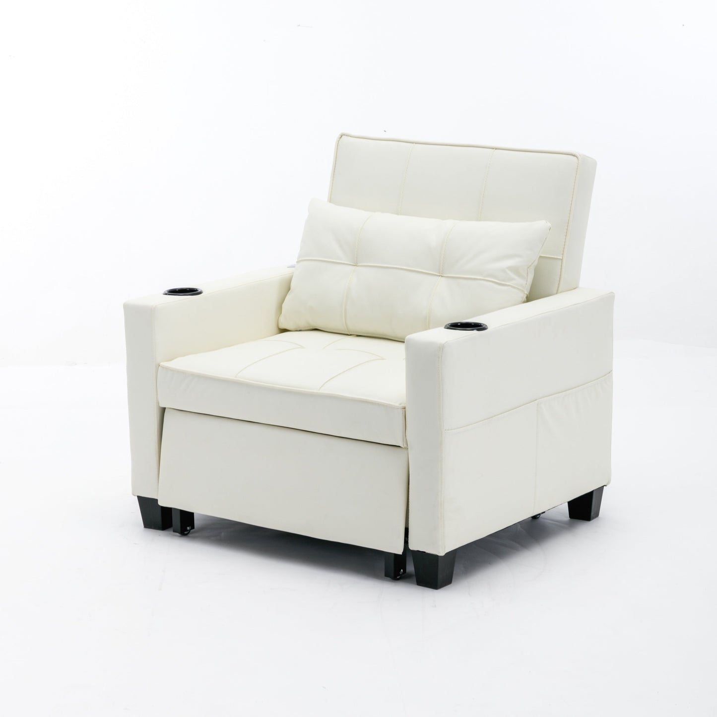 White 68.12 Faux Leather 3-in-1 Single Convertible Pull Out Sofa with USB Ports and Wear-resistantfor Living Room