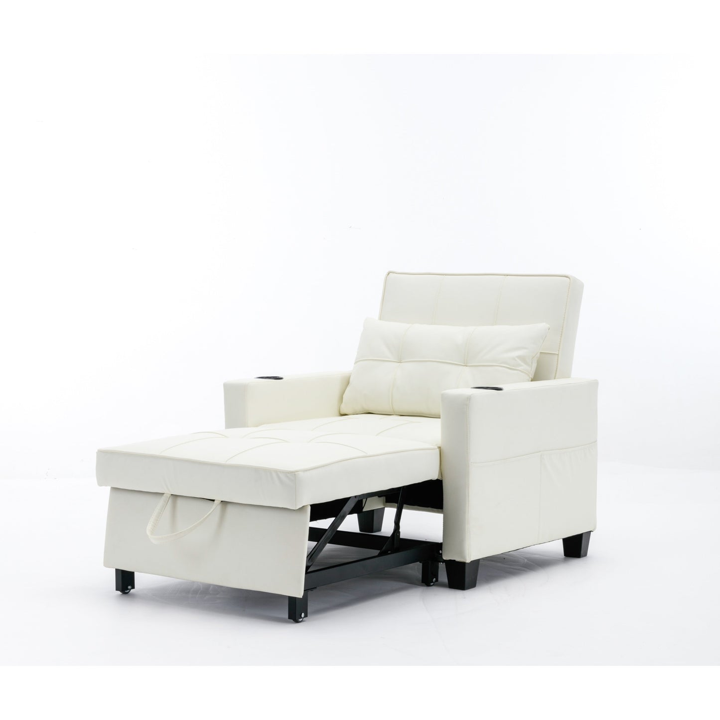 White 68.12 Faux Leather 3-in-1 Single Convertible Pull Out Sofa with USB Ports and Wear-resistantfor Living Room