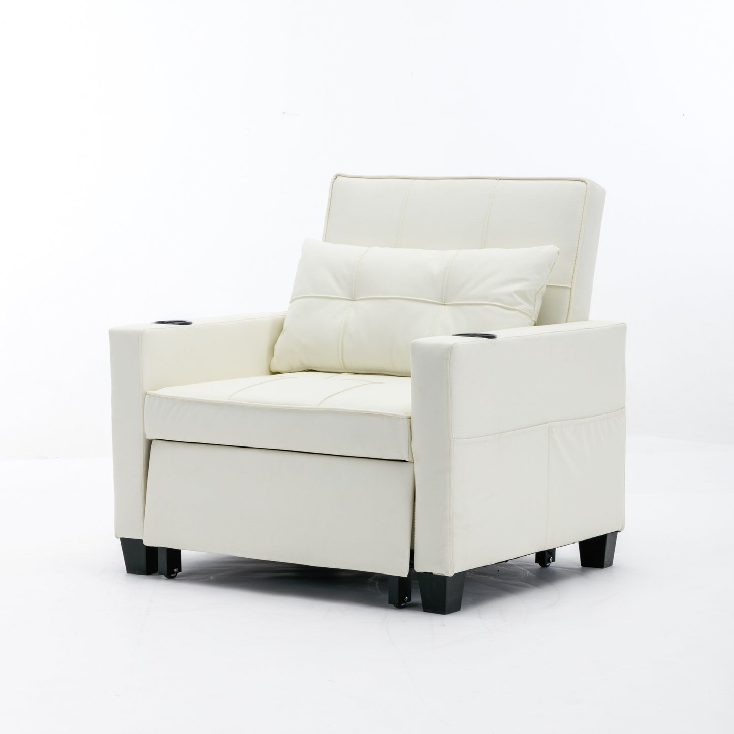 White 68.12 Faux Leather 3-in-1 Single Convertible Pull Out Sofa with USB Ports and Wear-resistantfor Living Room