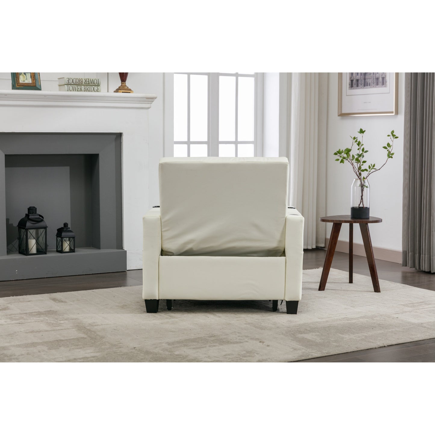 White 68.12 Faux Leather 3-in-1 Single Convertible Pull Out Sofa with USB Ports and Wear-resistantfor Living Room