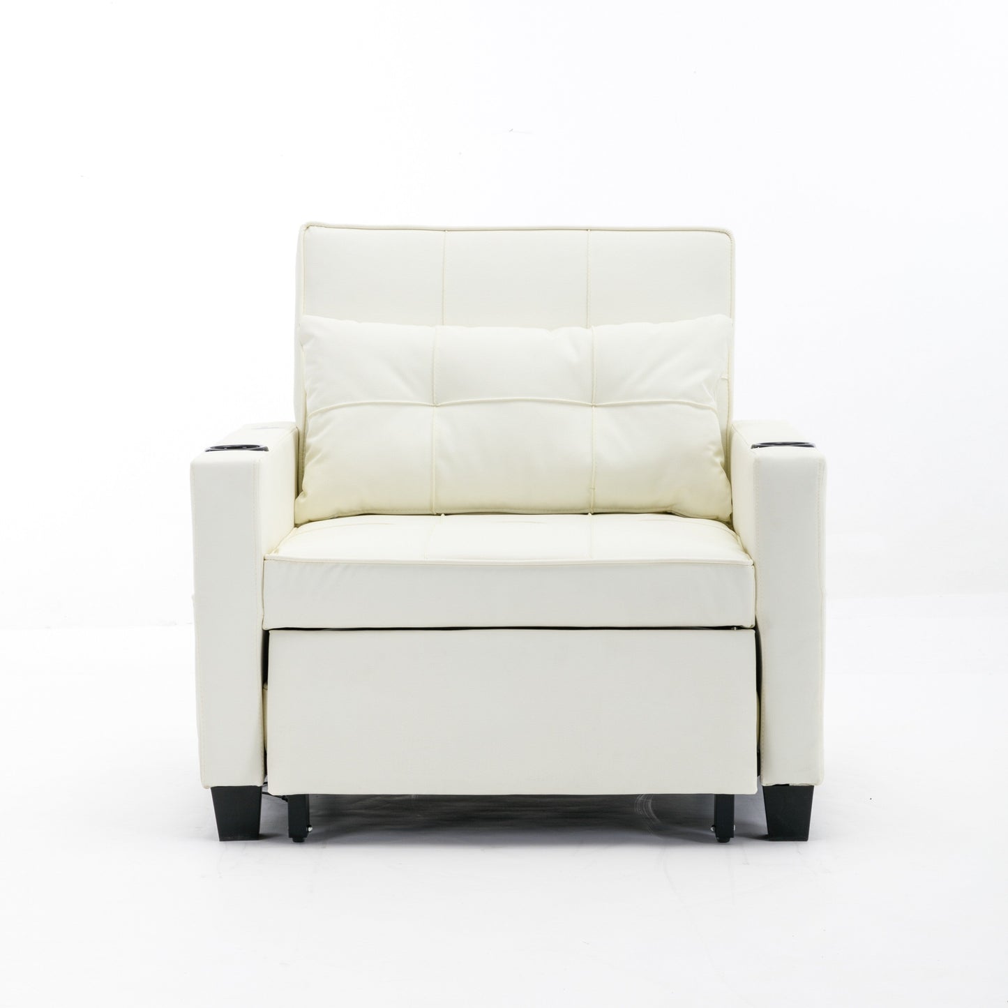 White 68.12 Faux Leather 3-in-1 Single Convertible Pull Out Sofa with USB Ports and Wear-resistantfor Living Room