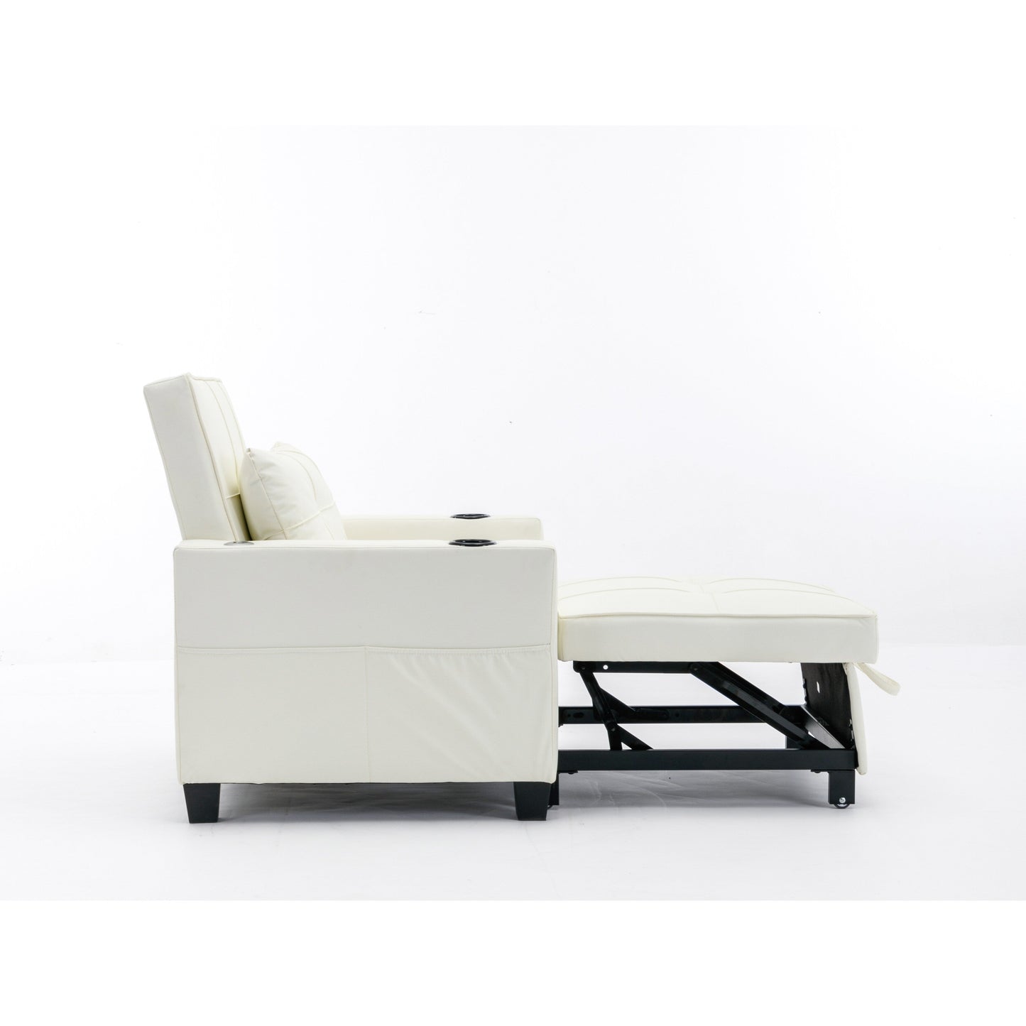 White 68.12 Faux Leather 3-in-1 Single Convertible Pull Out Sofa with USB Ports and Wear-resistantfor Living Room