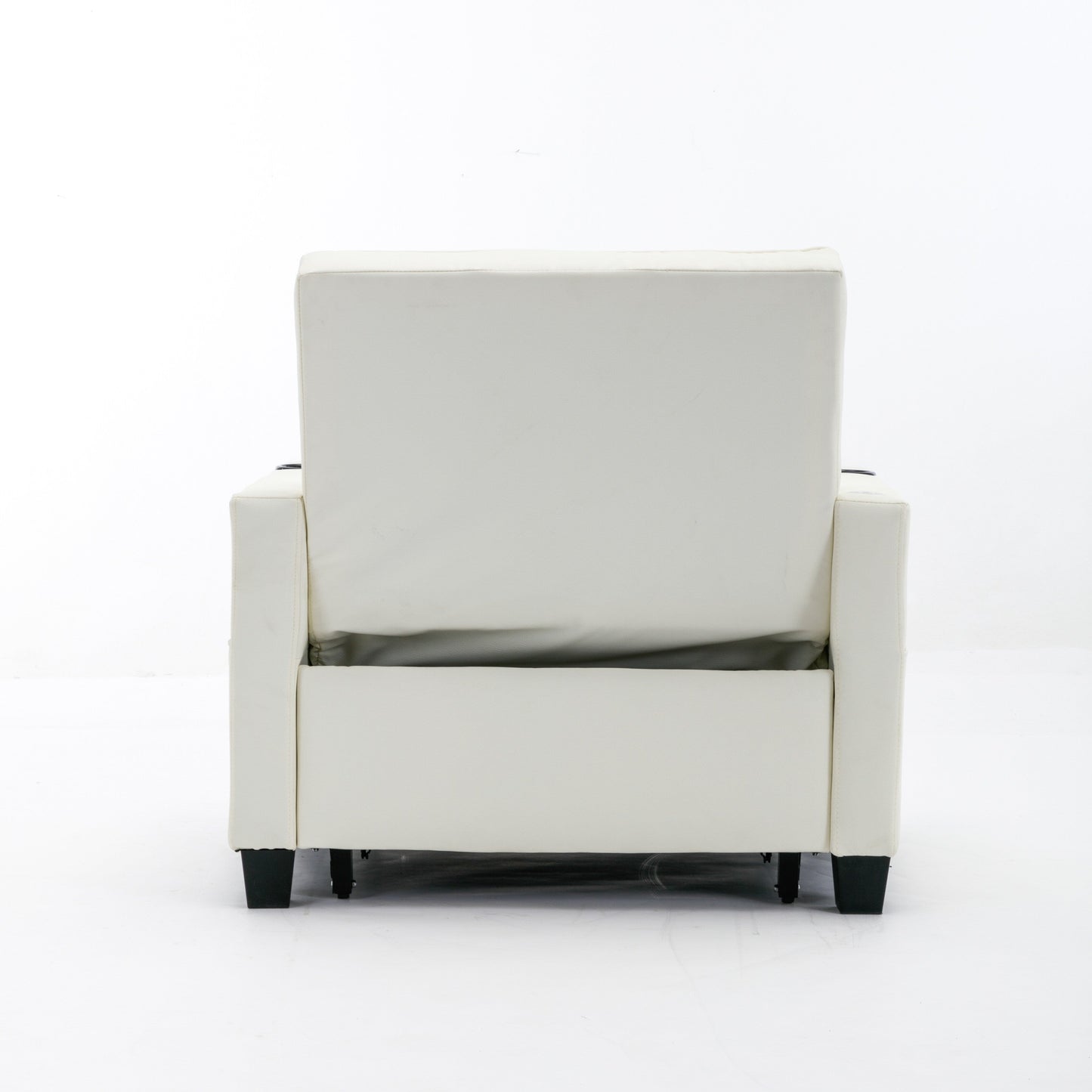 White 68.12 Faux Leather 3-in-1 Single Convertible Pull Out Sofa with USB Ports and Wear-resistantfor Living Room